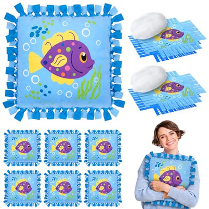 Chunful 6 Sets Under the Sea Tied Pillow Craft Kit DIY Underwater Animals Pillow Craft Gifts with Fish Seaweed for Summer Ocean Theme Home Decor VBS Favors - style: Under the Sea