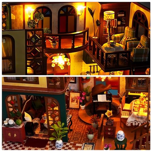 Miniature House Kit, DIY Dollhouse Kit with Dust Cover for Adults