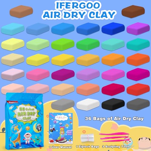 ifergoo Air Dry Clay, 36 Colors Magic Foam DIY Molding Clay for Slime - color: 36 Colors