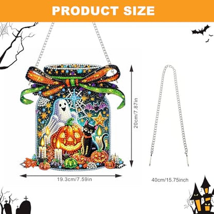 NAIMOER Halloween Diamond Art Hanging Kits for Adults, Ghost 5D Special Shaped Rhinestone, DIY Acrylic Diamond Art Painting Window Pendants Home Garden Wall Hanging Ornament Kits, Double Sided - color: Halloween Ghost Bottle