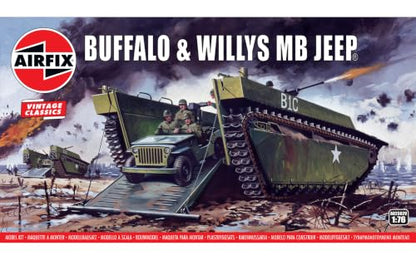 Airfix Model Tank - A02302V Buffalo Willys MB Jeep, Plastic Model Kits for Adults & Kids 8+, 1:76 Scale, Skill Level 2, WW2 Theme Military Models, World War 2 Tanks - style: Buffalo Willys MB Jeep