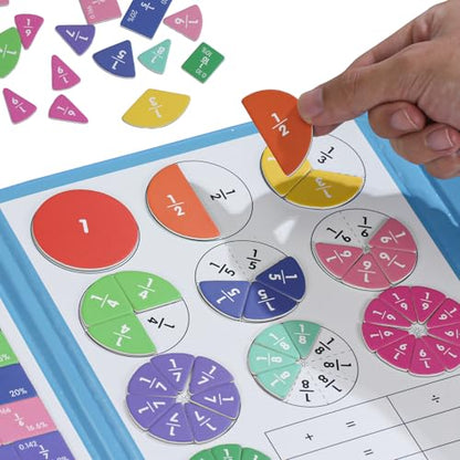 Magnetic Fraction Educational Puzzle with Fraction Tiles & Circles, Math Manipulatives Montessori Learning Toys to Help Kids Learn Fractions and Build Early Math Skills (Blue) - style: Blue