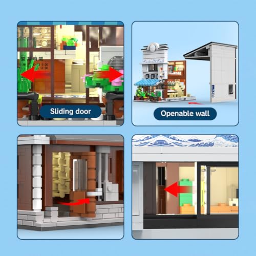 CaDA Master Japanese Sushi House Building Block Set C66018W Creative City Brick Kit with Lights，1665PCS Street House Idea Gift for Adults - color: C66018w