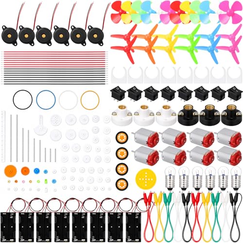Soulchen 8 Set 170 Pcs Dc Motors Kit, Mini Electric Motor 3v-12v 25000 RPM Rectangular Motor with Light Bulbs Propellers Plastic Gears Etc DIY Science Project Kit for DIY Science Projects