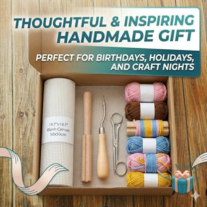 19.7x19.7 Inch Complete Latch Hook Canvas Kit - Includes Wooden Crochet Hook & Yarn Cutter Tool - DIY Rug Making Mesh Cloth Set for Crafting (19x19in Mesh +Hook+Cutter) - color: 19x19in Mesh +Hook+cutter