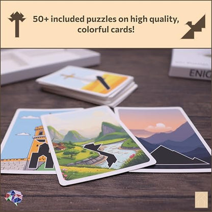 Enigma Grain Wooden Tangram Brain Puzzles for Adults | 7 Piece Challenging Wooden Brain Teasers Puzzle | 50+ Puzzles Inside | Great to Do with Others