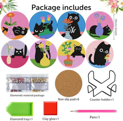Diamond Art Coasters Kit, 8 Pieces Cats Diamond Painting Coasters Kit - color: Cats