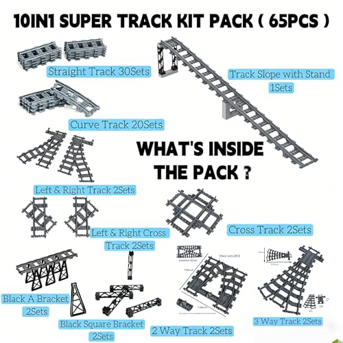 10IN1 (20PCS) Train Bridge Toy Track Accessory for Kids, Classic Railway Track Building Toy with Straight, Curved, Bracket, Cross & Bridge Tracks (Curved Track - Train Base 20PCS) - style: CURVED TRACK