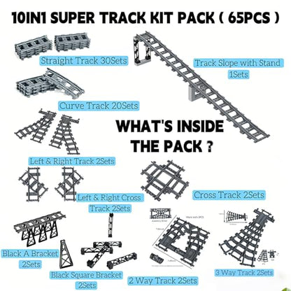 10IN1 (20PCS) Train Bridge Toy Track Accessory for Kids, Classic Railway Track Building Toy with Straight, Curved, Bracket, Cross & Bridge Tracks (Curved Track - Train Base 20PCS) - style: CURVED TRACK