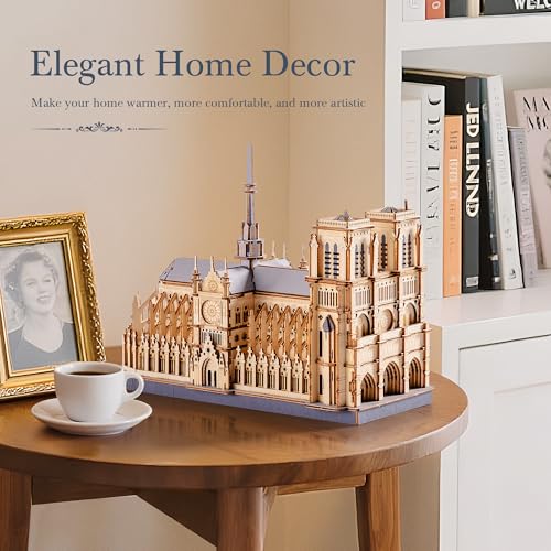 3D Wooden Puzzle for Adults — Notre Dame de Paris Cathedral Model Building Sets, DIY Craft Kits, Unique Gift and Home Decor for Architecture Enthusiast (330PCS)