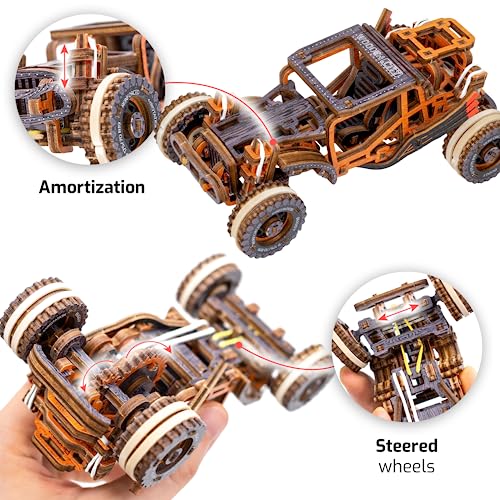 WOODEN.CITY Buggy LE 3D Wooden Puzzles for Adults – Build Your Own Buggy with Rubber‑Band Motor – Self‑Assembly Model, DIY Gift for Adults and Teens - style: Buggy