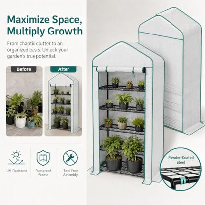 5‑Tier Mini Greenhouse, Small Walk‑in Plant Green House, White - color: White B, size: Mini