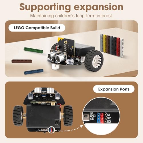 ACEBOTT Robotics for Kids Ages 8–12 12-16, Smart Robot Car Kit Compatible with BBC Micro:bit V2, STEM Toys Coding Robot Kit Compatible with Lego, Gifts for Kids and Teens(Not Included Micro:Bit) - color: Blue-b