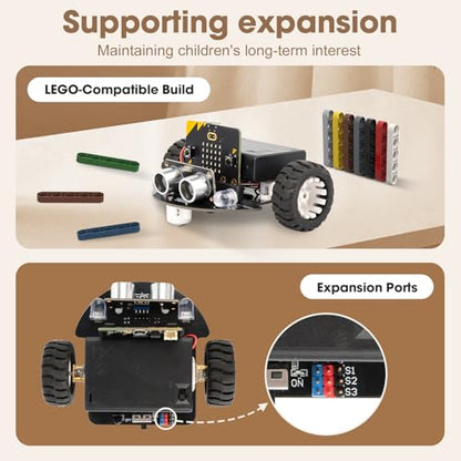 ACEBOTT Robotics for Kids Ages 8–12 12-16, Smart Robot Car Kit Compatible with BBC Micro:bit V2,STEM Toys Coding Robot Kit Compatible with LEGO,Gift for Kids and Teens(Included Micro:Bit) Controller - color: Blue-a