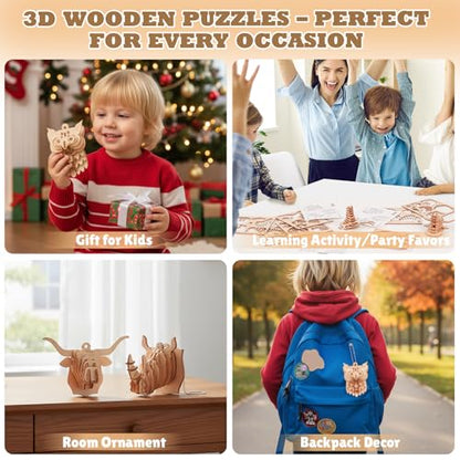 3D Wooden Puzzles for Kids, 8 Pcs Animal Assembly Model Wood Arts and Craft Puzzles Set, No-Glue DIY Delicate Pendant STEM Toys for Boys Girls Ages 6+, Educational Birthday Gift, Party Favors - color: Pendant Puzzles