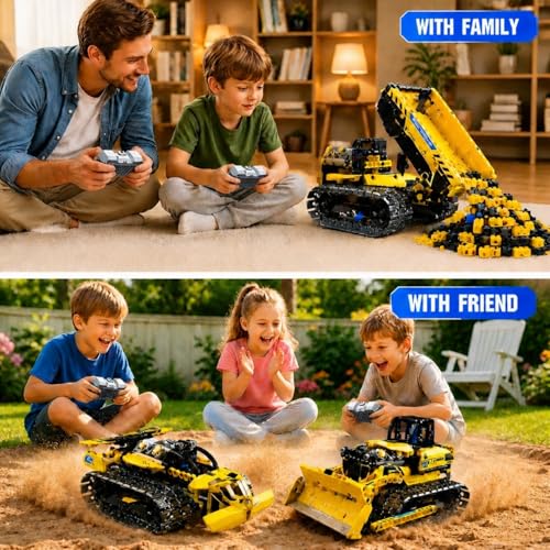 zinat 3 in 1 RC Bulldozer Building Set, STEM Construction Vehicle Kit with App & Remote Control, Tracked Engineering Toy Gift for Kids Boys Girls Ages 6+ - 452Pcs