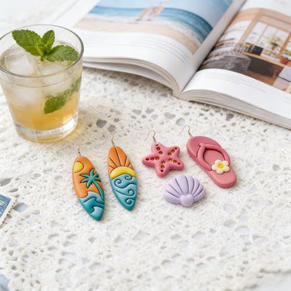 9 Pcs Summer Ocean Polymer Clay Cutters Set - Surfboard, Flip Flop & Sea Themed Clay Cutters for Polymer Clay Jewelry Making, Earring & Craft Supplies - color: Surfboard