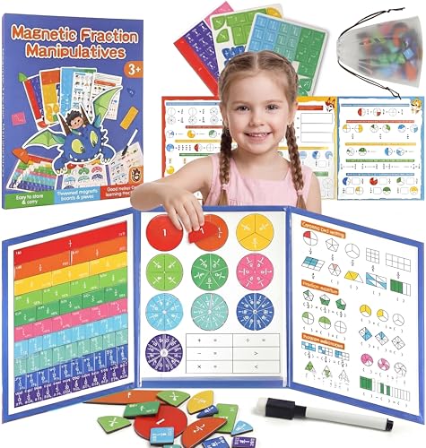 Montessori Magnetic Educational for Kids Visual Learners, Practical Fractions Demonstration Book with Circles and Tiles for Home School and Classroom (MID, Magnetic Fraction Puzzle)