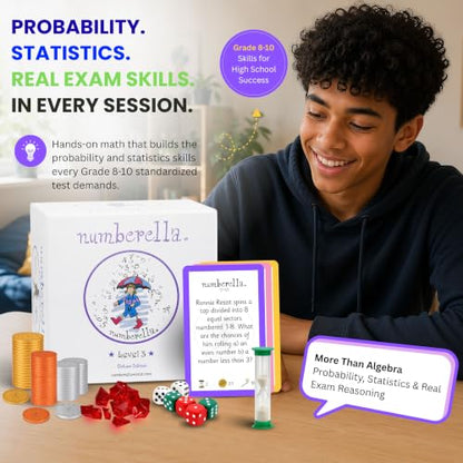 Numberella Deluxe Math Board Game Level 3 | Ages 13-15 | Algebra, Geometry