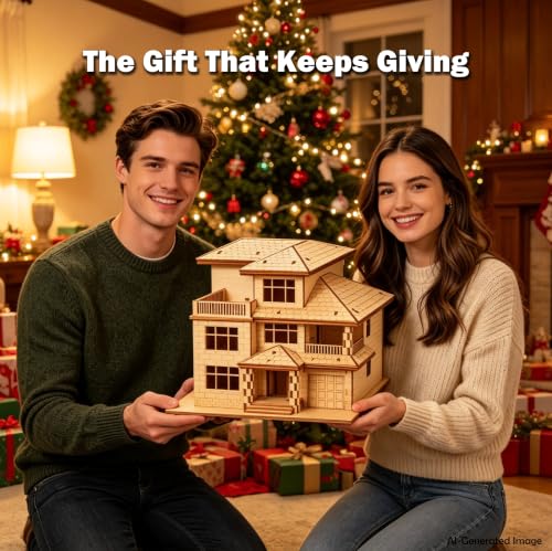 3D Wooden Puzzles for Adults,Miniature Villa Model Kit,DIY Craft Gift - color: Original Wood Color-three Layers
