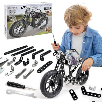 Metal Model Motorcycle Kits - 117 Pcs Erector Sets for Boys Age 8-12, Motobike Building Toys, STEM Kits for Kids Age 8-10, Assembly Car Project for 14 and Up, Gifts for 15 16 Year Old Boys and Adults - style: model motorcycle