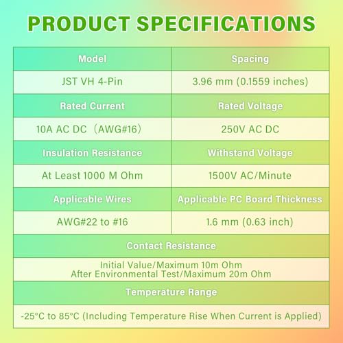 300 Pieces / 50 Sets JST VH 3.96mm 4 Pin 24-18 AWG Connector Kit - size: 4-Pin, style: JST-VH