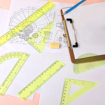Tenare 6 Pcs Math Geometry Ruler Set, Protractor Triangle School,Yellow - color: Yellow