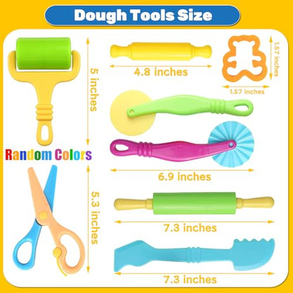 Dough Tools for Kids, 24 Pieces Dough Play Tools Set with Rolling Pins,Cutters,Dough Extruders,Scissor - style: 24 pcs