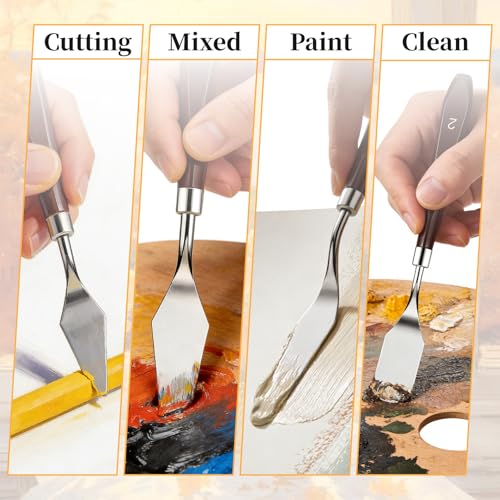 Painting Palette Knife - 5pcs Professional Stainless Palette Paint Knives With 6 Plastic Scrapers Ar Paint Tool for Oil, Canvas, Acrylic Painting & Cake Decorating