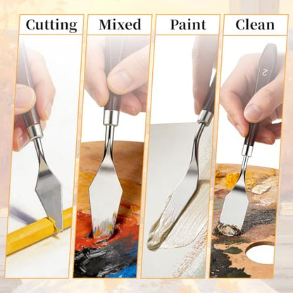 Painting Palette Knife - 5pcs Professional Stainless Palette Paint Knives With 6 Plastic Scrapers Ar Paint Tool for Oil, Canvas, Acrylic Painting & Cake Decorating