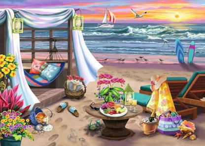 Ravensburger - Cabana Retreat - 500 Piece Large Format Jigsaw Puzzle - Enjoy Peaceful, Salty Breezes and a Stunning Ocean Sunset - Frameable - Premium Quality - Puzzles for Adults