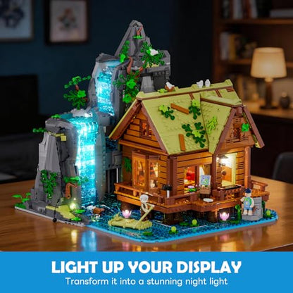 Lumibricks Waterfall-Cabin Lighting Building Set, 2539 Pcs Landscape Set