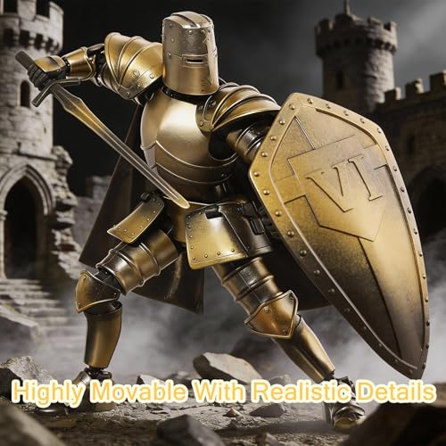 T13 Skeleton Knight Action Figure,DIY Posable Model Collectible Kit(Gold) - color: Gold