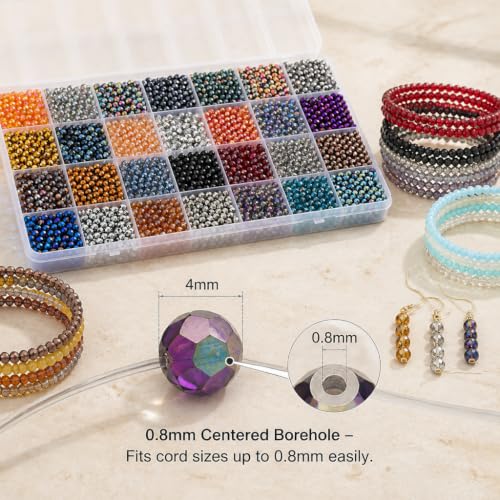 2800Pcs 4mm Electroplated Glass Beads for Bracelets Jewelry Making - color: 28 Metallic Colors