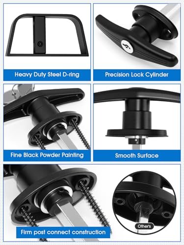 Shed Door T-Handle Lock Latch Kit with 4 Keys, Shed Barn Coop Storage Door T-Lock Set, Adjustable 4-3/4" Stem, Heavy-Duty Zinc Alloy, Black Powder Coated Left Lock - 1pack - style: Lock 4-3/4"