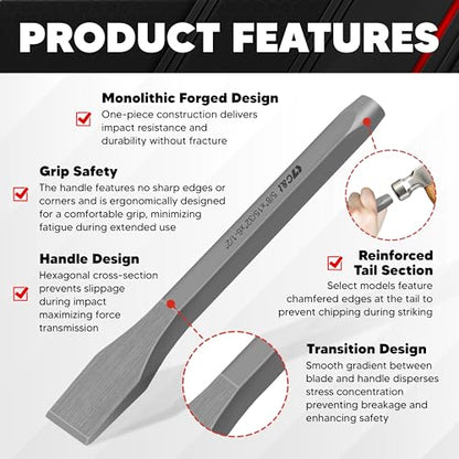 C&T 3-Piece Heavy Duty All Purpose Cold Chisels Kit, 3/8, 1/2, 5/8 in, for Carpentry, Metalwork, Woodwork & Masonry work - size: 3-Piece