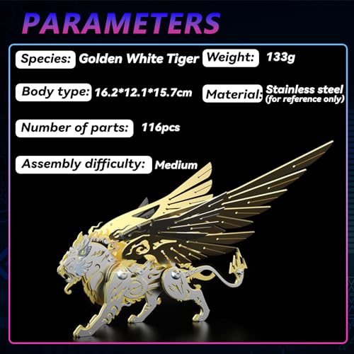 FILASLFT 3D Metal Puzzles for Adults,Mechanical Model Kit Golden Tiger - color: C4-white Tiger-golden