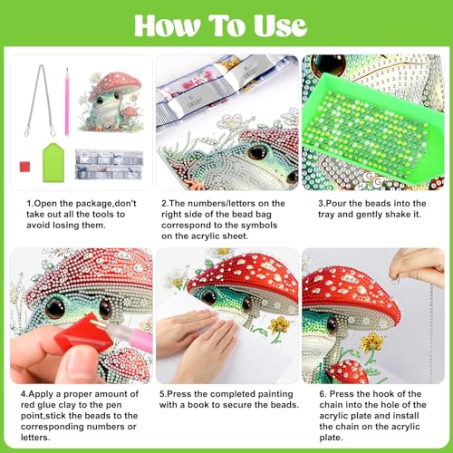 AIRDEA Hanging Diamond Painting Kits Frog,Special Shaped Diamond Art Kits Cute Gem Art Pendant Decor,19.5x18.08cm - color: red green white