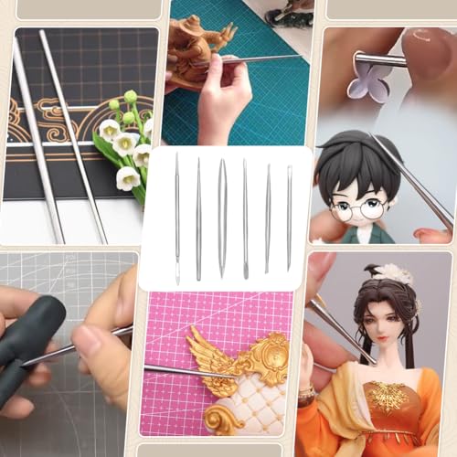 FINGERINSPIRE 6PCS Clay Sculpting Tools Stainless Steel Polymer Clay Sculpting Detail Tool Kit Double-Ended Wax Carving Tools Set for Artists DIY Craft Miniature Modeling
