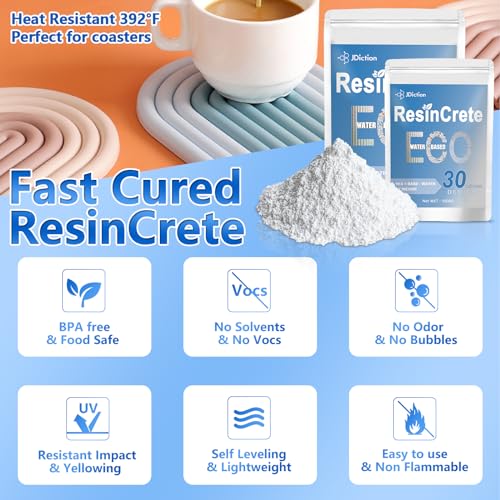 JDiction ResinCrete Kit, Complete Kit Easy for Beginners, 20-30Minutes Demold, Include Water-Based Eco-friendly Casting Powder, Mold & Pigment, Easy Mix for Beginners DIY Home Decor