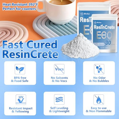 JDiction ResinCrete Kit, Complete Kit Easy for Beginners, 20-30Minutes Demold, Include Water-Based Eco-friendly Casting Powder, Mold & Pigment, Easy Mix for Beginners DIY Home Decor