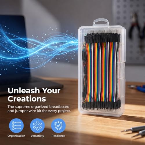 830-Point Solderless Breadboard Electronics Starter Kit Includes 140 Jumper Wires, 65 Flexible Breadboard Cables, and 120-Piece Dupont Wire Set (M-M, M-F, F-F) for Arduino Prototyping
