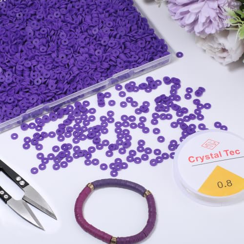 4000pcs Dark Purple Clay Beads,6mm Heishi Bead Polymer Flat Round Disc Bulk Beads for Jewelry Making,DIY Friendship Bracelet and Necklace Craft - color: Dark Purple