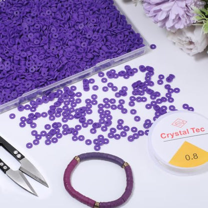 4000pcs Dark Purple Clay Beads,6mm Heishi Bead Polymer Flat Round Disc Bulk Beads for Jewelry Making,DIY Friendship Bracelet and Necklace Craft - color: Dark Purple