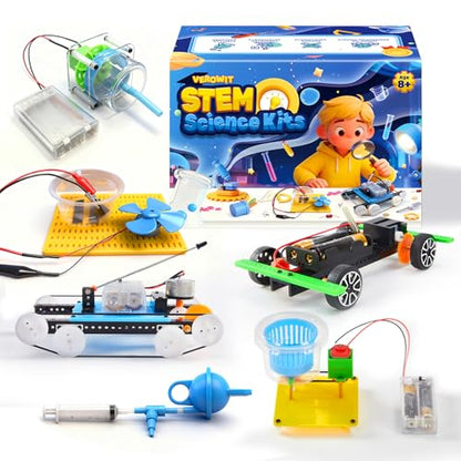 6-in-1 STEM Home Lab Science Kit for Kids Age 8-12, Boys & Girls 9 10 11 13 14 Year Old Educational Adventure Set: Tank & Car Building, Saltwater Generator | Perfect Birthday & Learning Gift for Kids