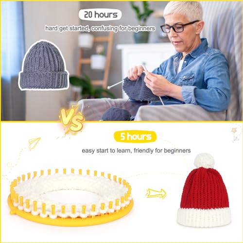 Katech Round Knitting Looms Set 29 cm Diameter Yellow Plastic Weaving Looms Scarf Hats Making Tools DIY Crocheting Handmade Craft Kit with a Crochet Hook and Needle for Knitting Lovers (Yellow) - color: Yellow (29 cm / 11.4 inch)
