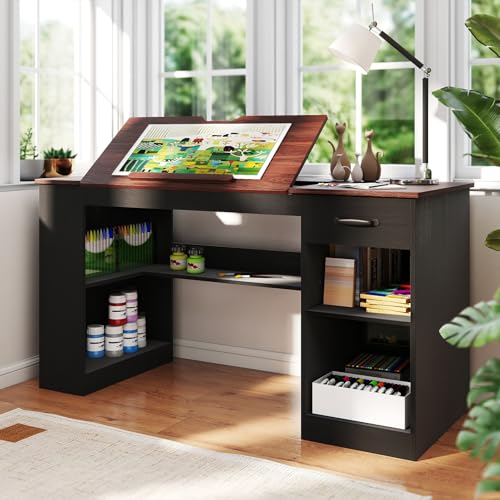 Verano Garden 55.1" Drafting Table, Craft Art Table, Computer Desk, Black - color: Black