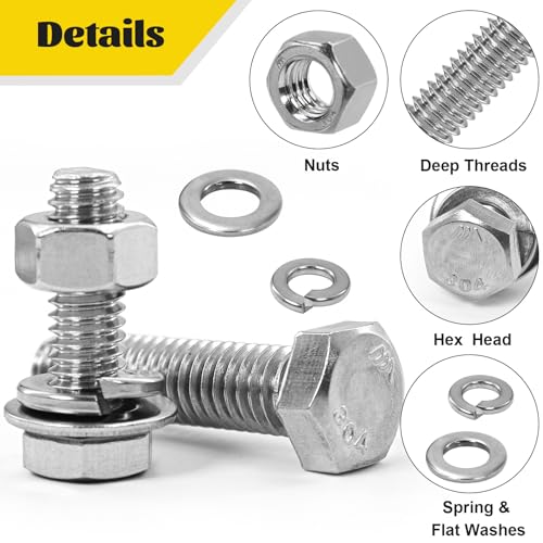 224PCS 1/4-20 Hex Bolts and Nuts Assortment Kit, 304 Stainless Steel - size: SS 1/4-20 224pcs