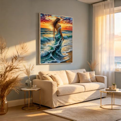 5D Ocean Wave Woman Diamond Art kits for Adults Beginners 12x16inch - color: KM1073-1