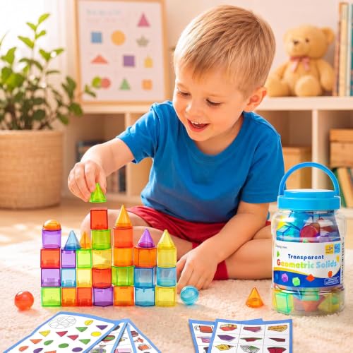 60 Pieces 3D Shapes for Teaching, Light Table Manipulatives
